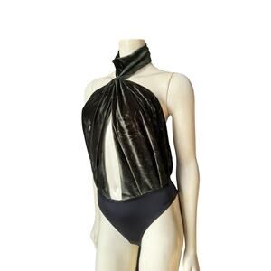 $458 NWT RONNY KOBO Kalla Velvet Bodysuit, Juniper, XS